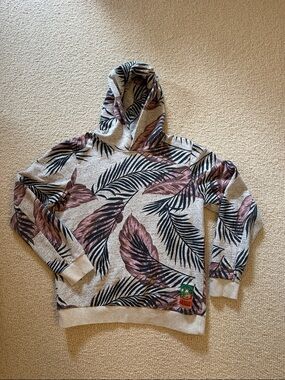 Scotch & Soda Gray Hoodie Sweater with Black and Brown Leaf Print